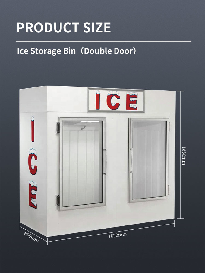 Comercializador de gelo externo de aço inoxidável PVC Display congelador R404a 1