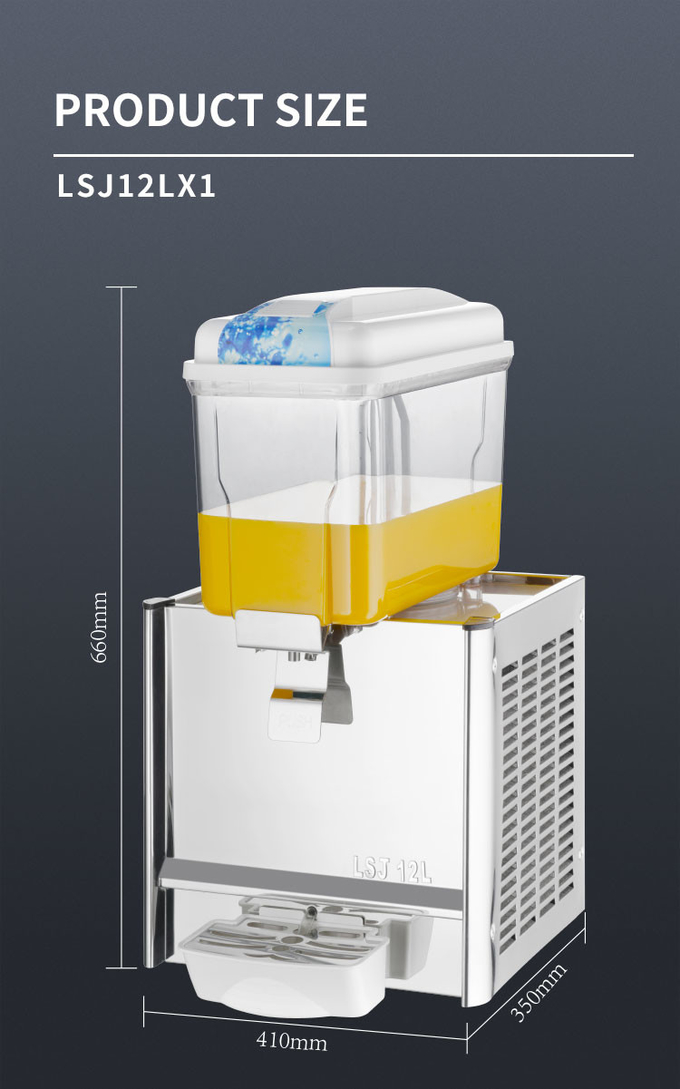 Máquina distribuidora de suco de laranja 12l Tanque único para bebidas frias elétricas Mini máquinas de bebidas mistas de suco 6