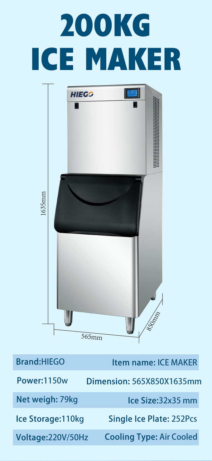 Máquina de gelo Crescent 200kg Barra de bebidas Máquina de fazer gelo para café Resfriamento a ar 0