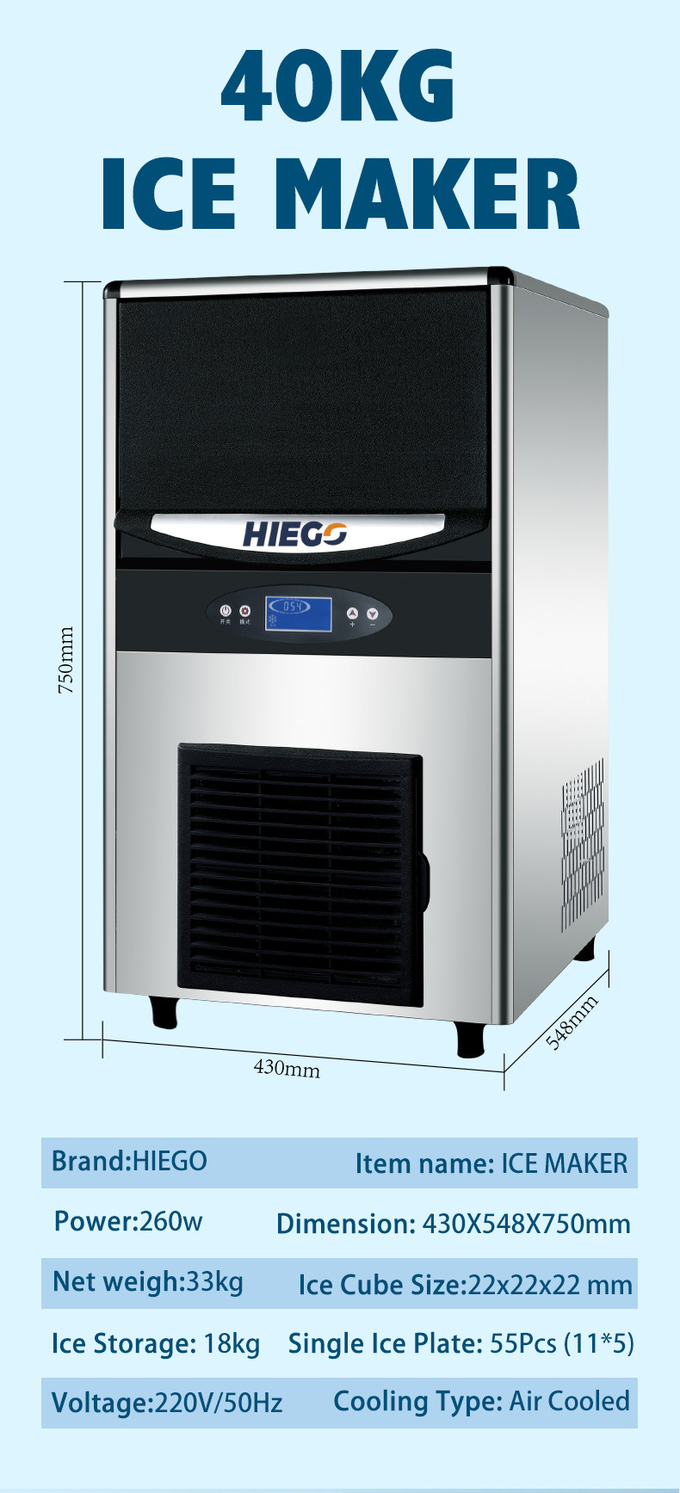 Máquina para fazer cubos de gelo automática comercial 40kg 18kg armazenamento R290 2