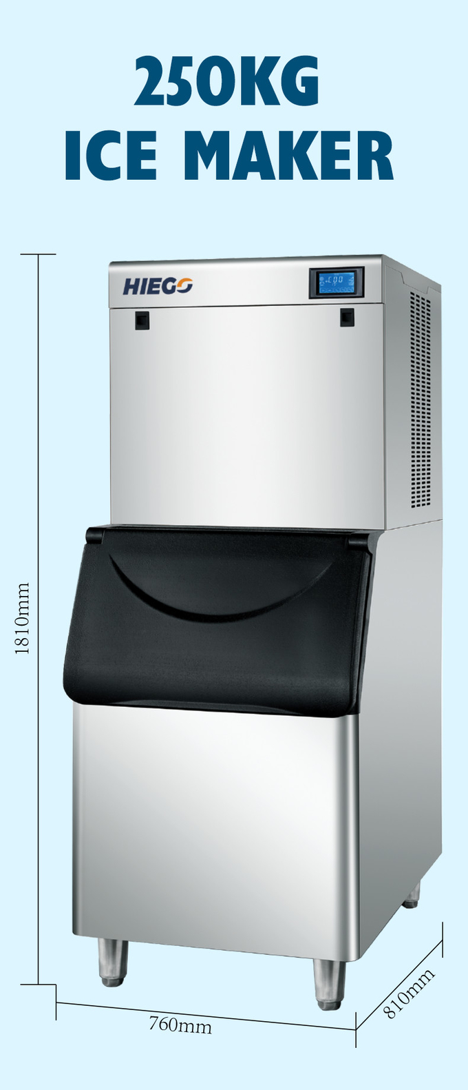 Máquina de gelo automática 250KG/24H 22x22x22mm Máquina de gelo comercial com caixa 150kg 8