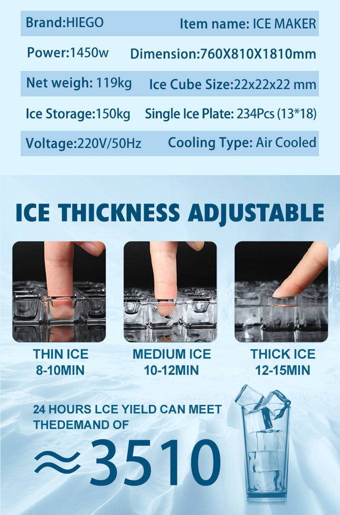 Máquina de gelo automática 250kg R404a Máquina de fazer gelo industrial Aço inoxidável 8