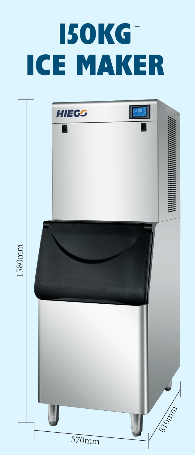 Máquina de gelo automática de 150 kg Armazenamento de 110 kg Refrigeração a ar Máquina de cubos de gelo comercial 7