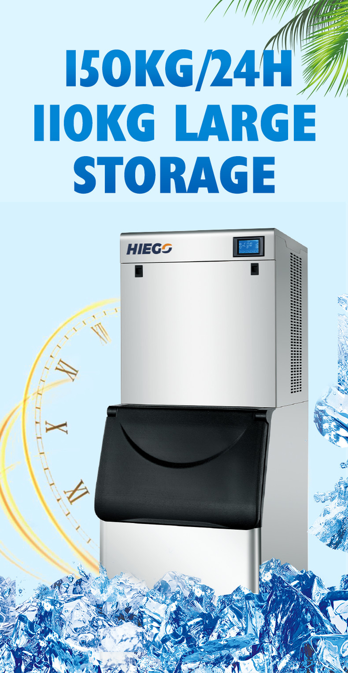 Máquina de gelo automática de 150 kg Armazenamento de 110 kg Refrigeração a ar Máquina de cubos de gelo comercial 6