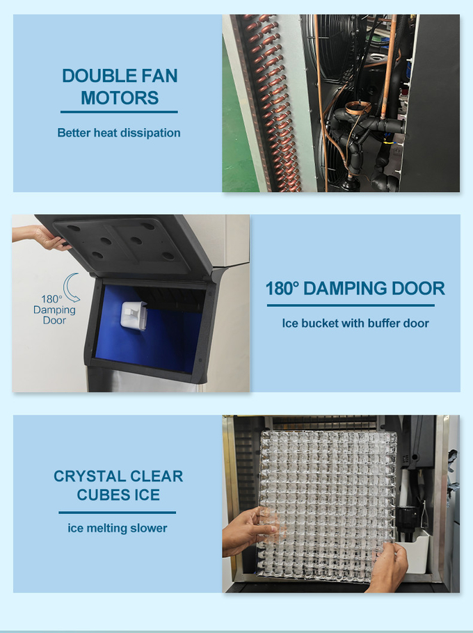 Máquina de gelo automática de 150 kg Armazenamento de 110 kg Refrigeração a ar Máquina de cubos de gelo comercial 2
