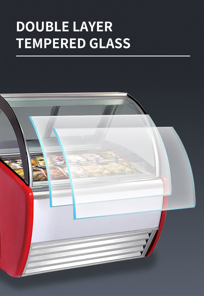 Armário de exposição de sorvete de massa transparente, armário de gelato de aço inoxidável 2