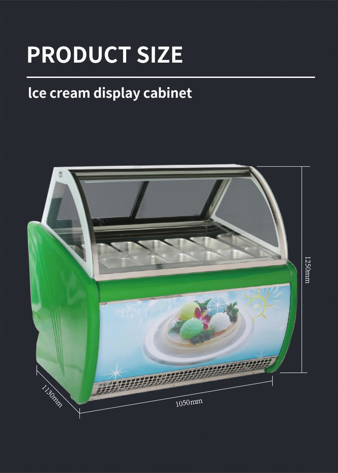 Armário de exposição de sorvete 950w R404a Armário de imersão congelador aço inoxidável 10