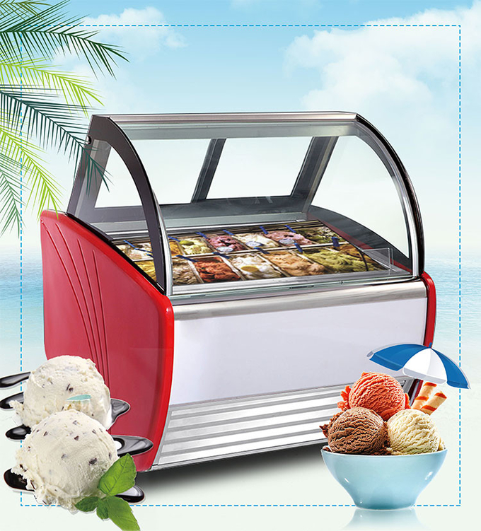 Armário de exposição de sorvete de massa transparente, armário de gelato de aço inoxidável 0