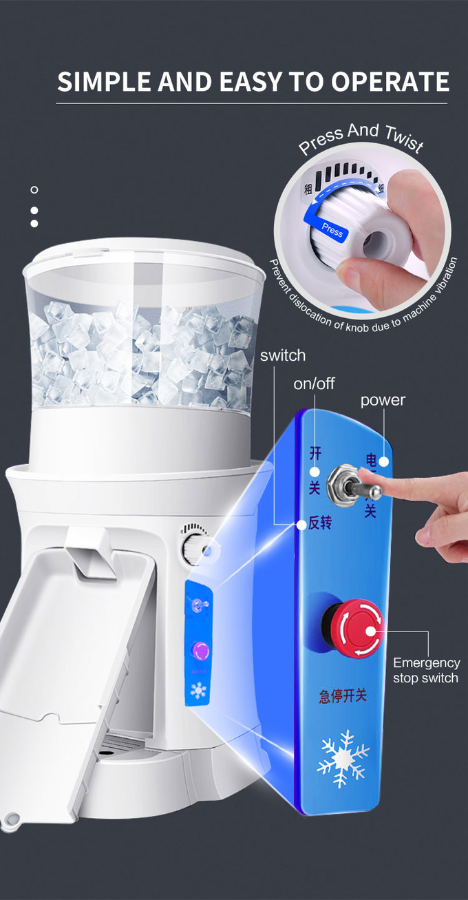 Máquina de cortar gelo comercial ajustável para mesa, cone de neve, 320 rpm, máquina elétrica trituradora de gelo 4
