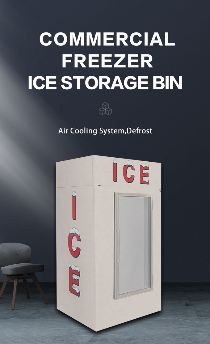 Comercializador de gelo externo de aço inoxidável PVC Display congelador R404a 5