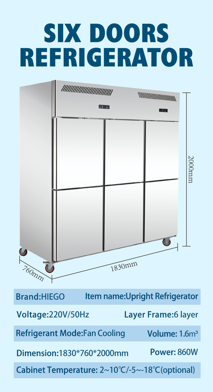 1000 litros refrigerar ereto comercial do fã dos SS GN2/1 do armário do refrigerador 10