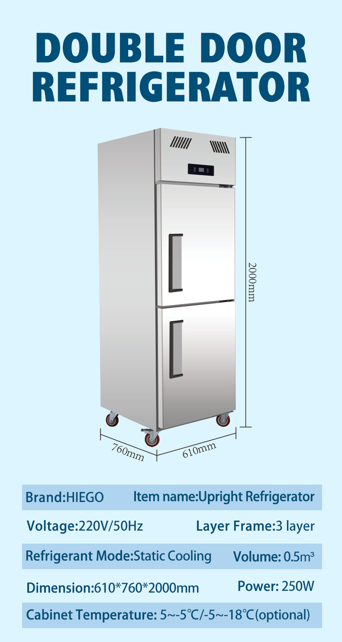 o congelador 1000L de aço inoxidável para portas da carne 4 ventila o refrigerador vertical refrigerando da cozinha 9