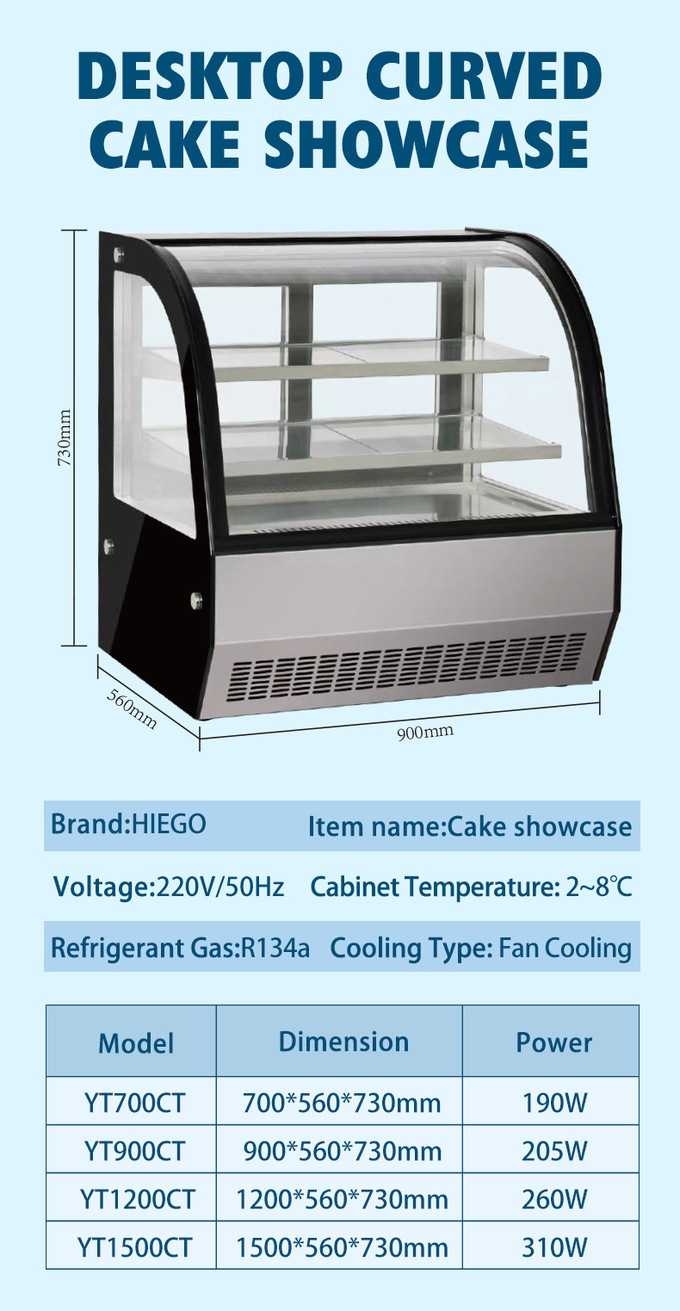 Expositor de bolo refrigerado curvo comercial vitrine de resfriamento de padaria para supermercado 0
